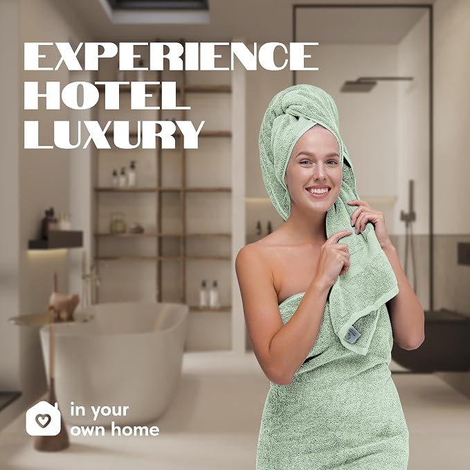 White Classic Luxury Bath Towels Set of 4 Large - 700 GSM Cotton Ultra Soft Bath Towels 27x54 | Highly Absorbent and Quick Dry | Hotel Towels for Bathroom Luxury, Plush Mint Green