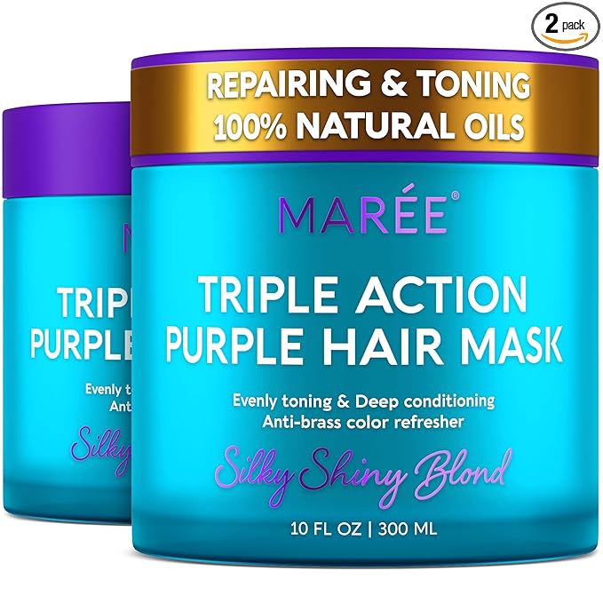 MAREE Deep Conditioning Hair Mask for Damaged Hair Treatment 2 Pack – Keratin Hair Care for Hydrating Growth Repair Moisturizing – Dry Curly Color Refreshing – 10 Fl Oz, Purple