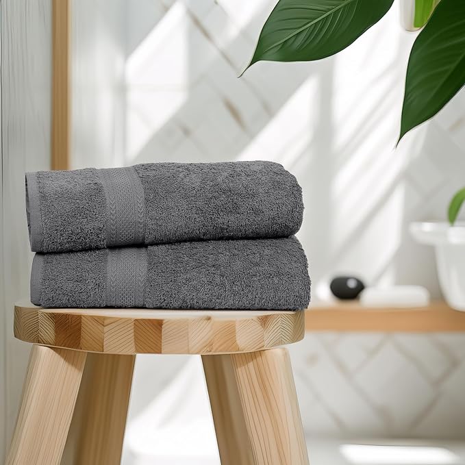 Large Bath Towels Set of 6 – 100% Cotton Terry – 24" x 50" – Quick Dry, Soft & Highly Absorbent – Grey Towels for Bathroom, Gym, Spa, Pool & Daily Use