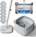 Spin Mop and Bucket Set with Self Separation Dirty and Clean Water System, Self Wringing 360° Rotating Square Mop Head for Home Floors Cleaning (1.0 Mop and Bucket Set (6 Pads))