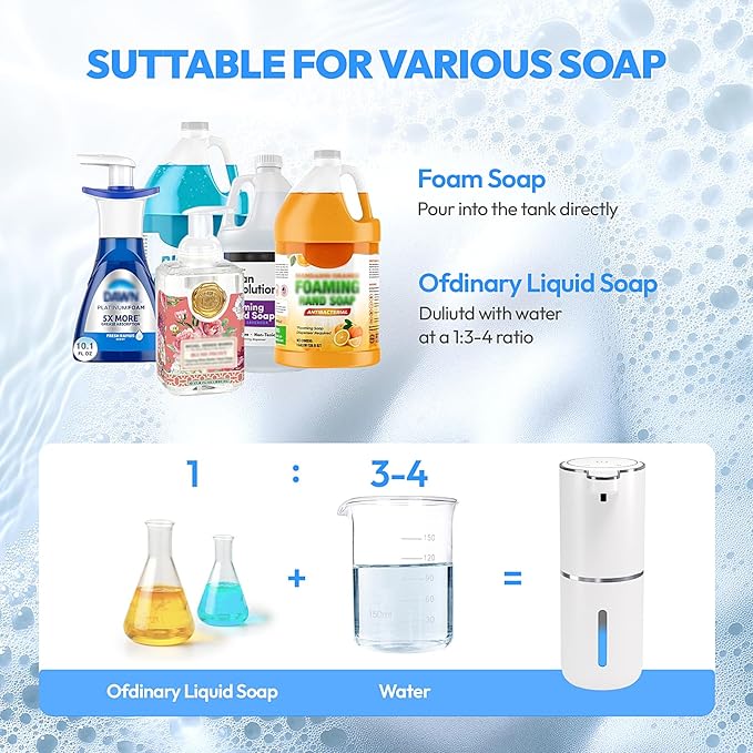 2 Pack Automatic Foaming Soap Dispenser,Touchless Foam Soap Dispenser,12.8oz Rechargeable Wall Mounted Smart for Bathroom and Kitchen Dish Soap,Easy for Toddlers(White)