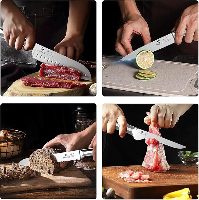 imarku 16-Pieces High Carbon Japanese Stainless Steel Kitchen Knife Set | Knife Set with Block|15°Precision Edge | 56±2 HRC Hardness | Built-in Sharpener|Ergonomic Handles|Gifts Mom & Dad