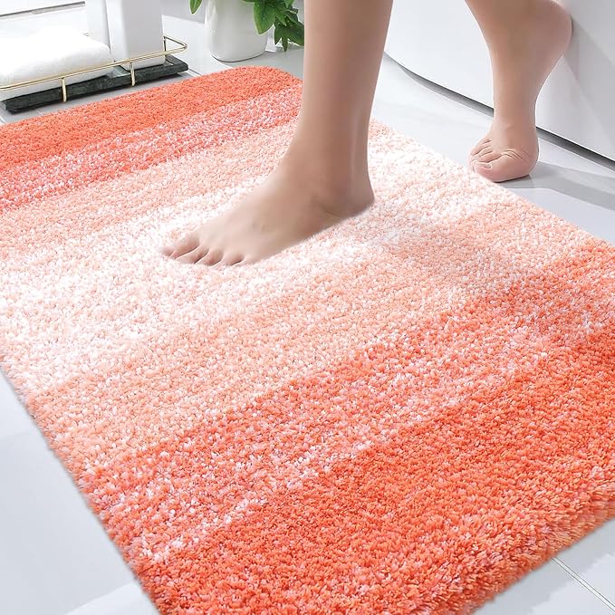 OLANLY Bathroom Rugs Mat 34x21, Extra Soft Absorbent Microfiber Bath Rugs, Rubber Backing, Quick Dry, Machine Washable Bath Mats for Bathroom Floor, Tub and Shower, Home Decor Accessories, Coral