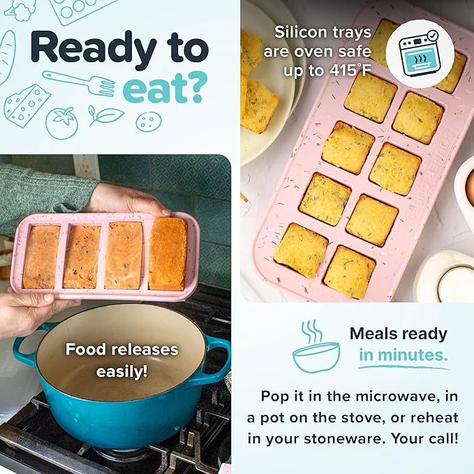 Souper Cubes 1 Cup Silicone Freezer Trays with Lids, Cotton Candy, 2-Pack | 100% Platinum-Cured Silicone Freezer Cubes, Oven and Microwave Safe, Perfect for Freezing Soup, Protein, Grains and More