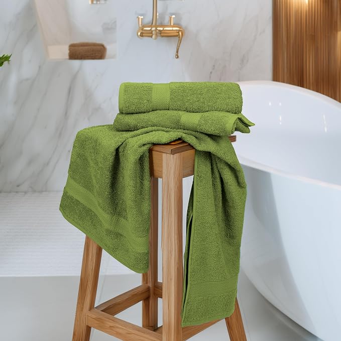 Large Bath Towels Set of 6 – 100% Cotton Terry – 24" x 50" – Quick Dry, Soft & Highly Absorbent – Forest Green Towels for Bathroom, Gym, Spa, Pool & Daily Use