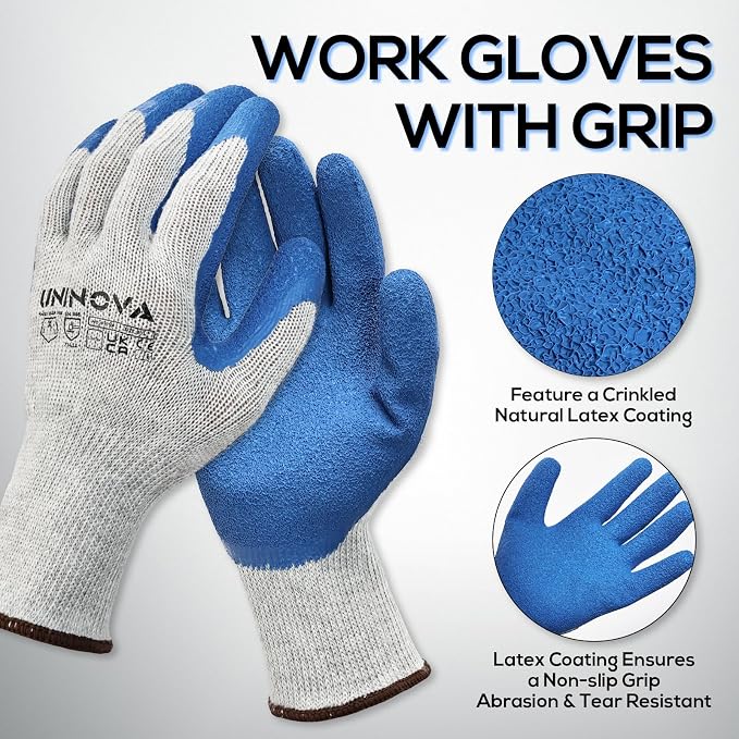 Work Gloves, Crinkle Rubber Latex Coating, Work Glove Bulk | Non-slip Pack for Men Women, Construction Warehouse Handling(X-Large,24Pairs)