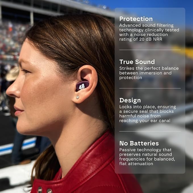 Hendrick Motorsports Car 48 High-Fidelity Ear Plugs – Durable Reusable Hearing Protection - Preserve Clear Sound While Protecting Your Hearing at Stock car Races - Multiple Ear Tips