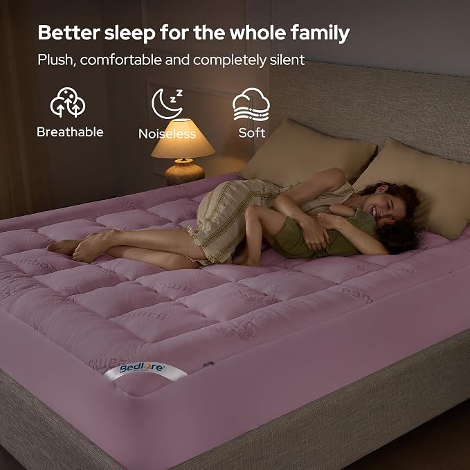 BEDLORE California King Mattress Topper Viscose Derived from Bamboo, Thick Pillow Top Mattress Pad with Stretchable Pockets for 6"-18" Mattress, Soft Mattress Topper for Back Pain Relief(Pink)
