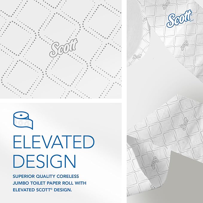Scott Professional Coreless High-Capacity Jumbo Roll Toilet Paper, Bulk (07006), 2-Ply, Elevated Design, Septic Safe, White (12 Rolls at 1,150' Each, 13,800'/Case)