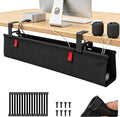 Under Desk Cable Management No Drill – 48" L x 6" W Cord Organizer, Upgraded Silicone Pads (No Scratch), 16 Cable Slots, Washable PE Honeycomb Base, Fits Desks 0–2.1" Thick, Black