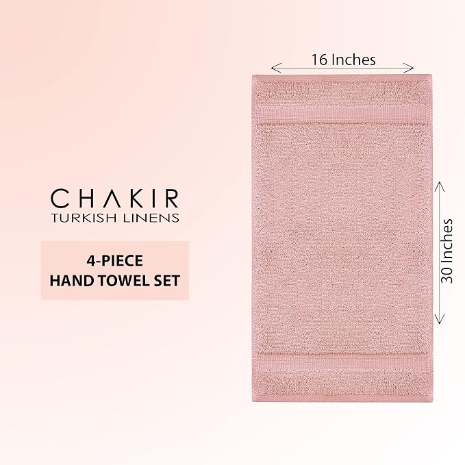 Chakir Turkish Linens 4 Piece Hand Towels, 100% Cotton Turkish Towels for Bathroom, Luxury Soft Absorbent Hand Towel Set, 16 x 30 Inches, Pink