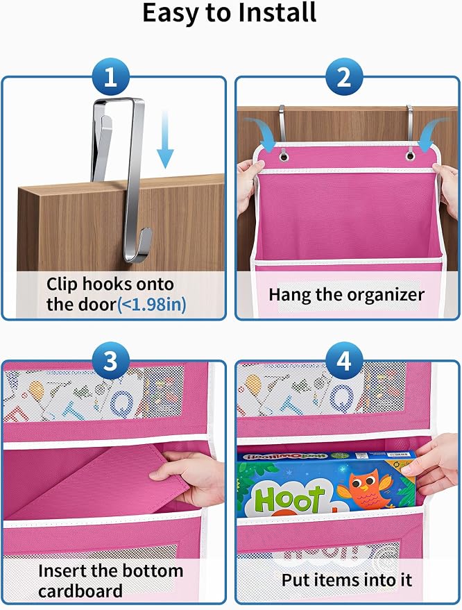 JARLINK Over the Door Organizer for Bathroom, 5 Shelf Rose Pink, 2 Pack | Anti-Tilt Design, 44 lb Load Capacity, Hanging Door Organizer with 5 Large Capacity Pockets, Behind Door Storage for Nursery