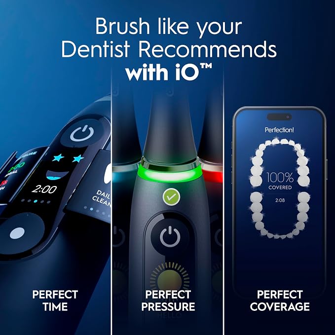 Oral-B Rechargeable Electric Toothbrush, iO10 Ultimate Clean, 7 Cleaning Modes, Interactive Display, iSense Charger, Charging Travel Case, 4 Brush Heads, Rechargeable Toothbrush, Black