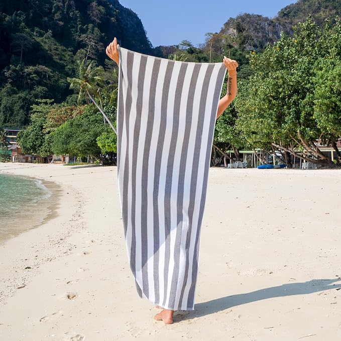 Arkwright California Cabana Stripe Beach Towel Bulk - Pallet of 480, Large Soft Quick Dry 100% Cotton Terry Towels Set for Pool, Swim, and Hot Tub, Oversized 30 x 70 in, Grey