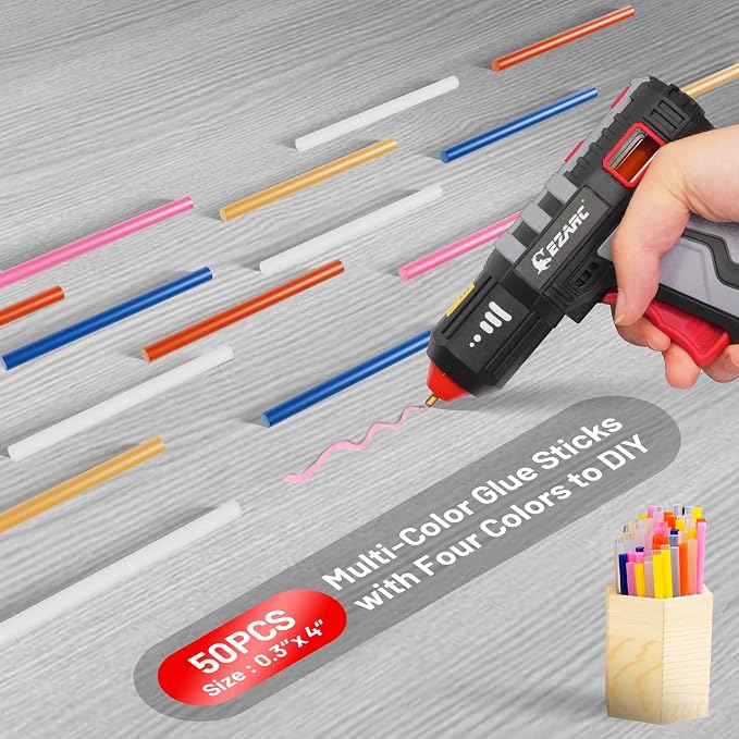 EZARC Cordless Hot Glue Gun, 15s Fast Heating 12V Mini Glue Gun for DIY Crafts, Home Repairs, School Projects, Decorations, with 50 Glue Sticks (30 Clear & 20 Colored)