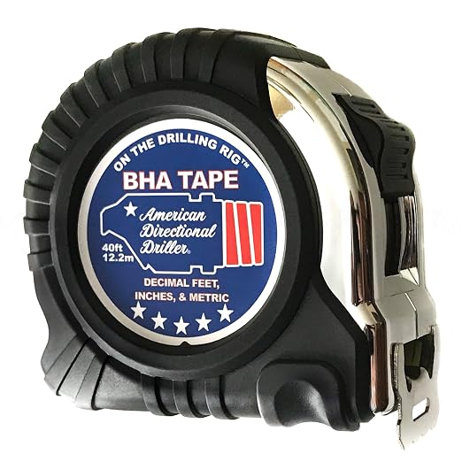American Directional Driller® 40 Foot Tape Measure Wide Blade Engineer Scale, Imperial Inch/Foot, Metric Bottom Hole Assembly BHA Tape Directional Drilling Tape Measure Class II