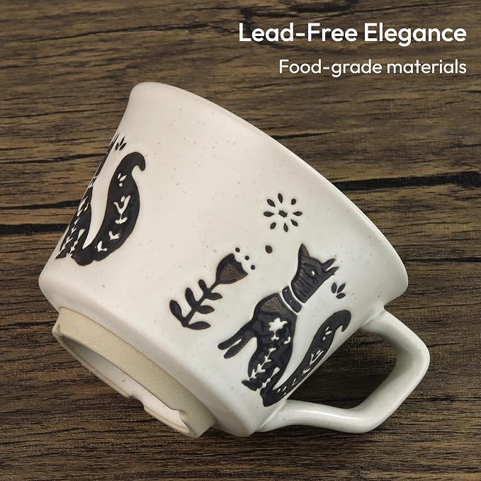 11 oz Ceramic Coffee Mug, Stoneware Teacup with Handle | Small Novelty Unique Cup for Tea Mocha Latte Cappuccino, Microwave Dishwasher Safe (Fox)
