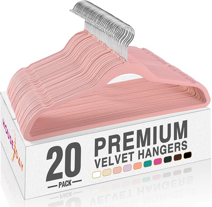 HOUSE DAY Lt Pink Velvet Hangers 20 Pack, Non Slip Clothes Felt Hanger Heavy Duty for Coat, Premium Slim Space Saving Suit Hangers for Closet Organizer, 360° Rotating Silver Hook
