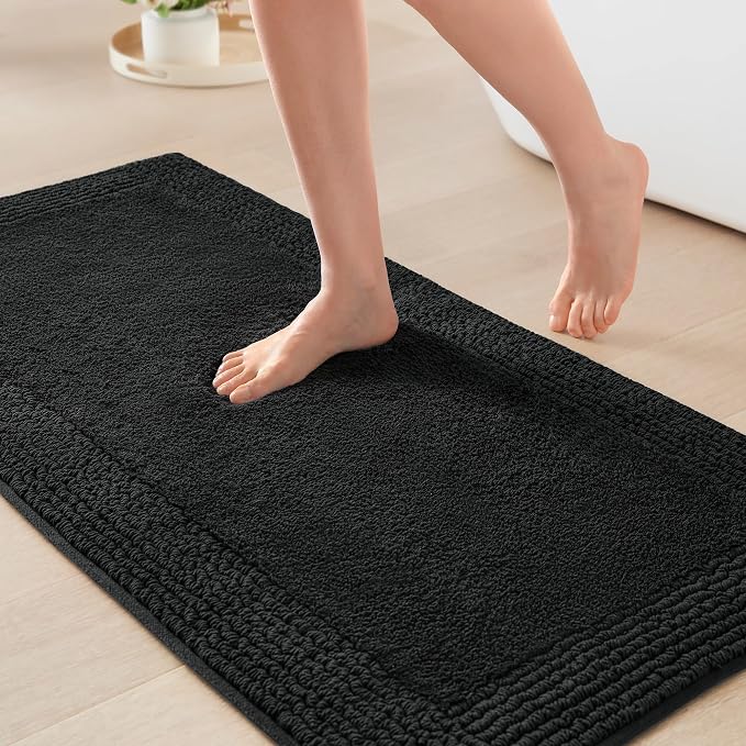 Madison Park Splendor Reversible 100% Cotton Bath Rug, 24 x 44, Black | Tufted Bathroom Mat, 3000 GSM, Hotel Quality, Luxurious Plush, Medium Pile, Absorbent, Quick Dry, OEKO-TEX, Shower Room Décor