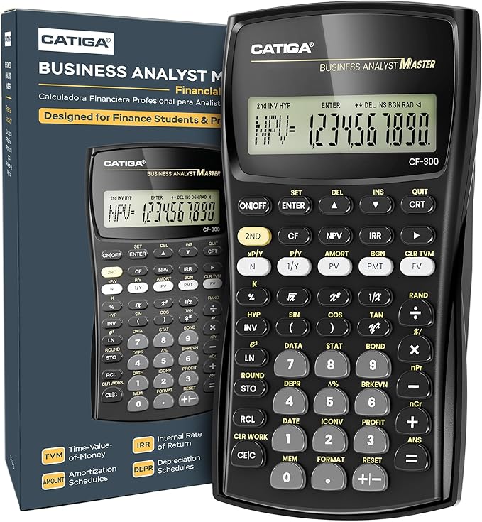 CATIGA Financial Calculator Business Analyst Master, TVM, IRR, NPV, Cash Flow, Amortization & Break-Even, Perfect for Real Estate, Banking, Accounting & Finance Professionals, 10-Digit LCD, CF-300