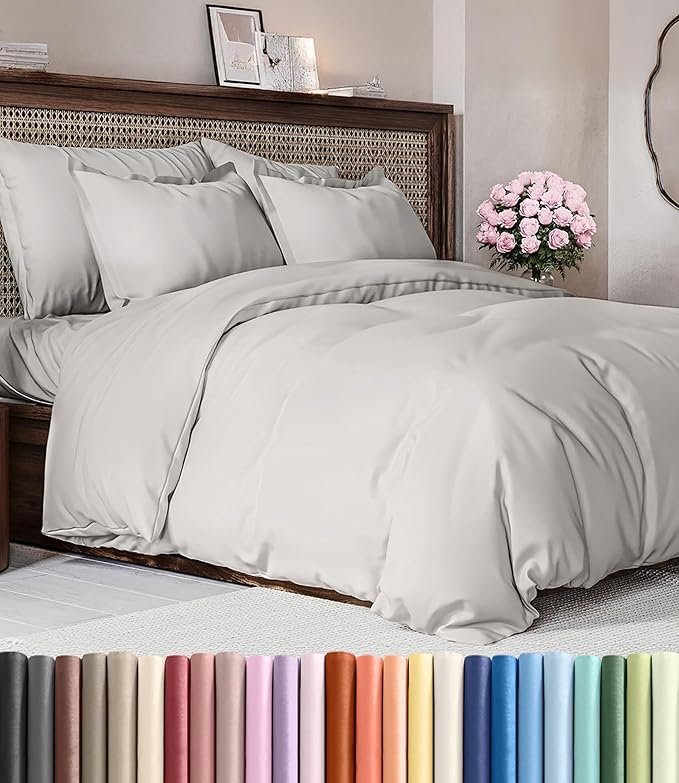 Duvet Cover King Size Set - Extra Soft King Duvet Cover 104" x 90" with 2 Pillow Shams for Women, Men, Kids & Teens - Hotel Luxury w/ Zipper Closures & Ties - Comfy, Cozy & Breathable (French Grey)