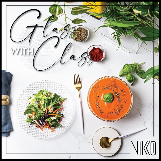 Vikko Elegant Textured Glass Salad Bowls - Set of 6, 6.5 Inch, Stackable, Dishwasher Safe