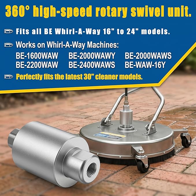 85.790.004 Replacement Rotary Swivel Head for Industrial Surface Cleaners, 4000 PSI & 8 GPM, Professional High-Pressure Washer Part, Fits 16" 20" 22" 24" 30", Compatible with BE Whirl-A-Way
