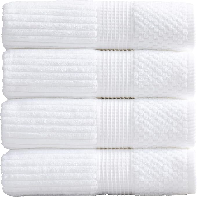Springtree Home 100% Cotton Bath Towel Set | 4-Pack | Textured | White | Absorbent & Quick-Dry Bathroom Towels | Textured and Durable Cotton Towels for Bathroom | OEKO-TEX | Krista Collection