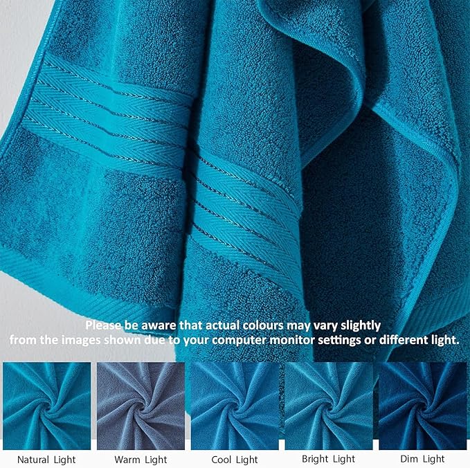 COZYART Luxury Hand Towels 4 PCS, Teal 100% Turkish Cotton 650 GSM | OEKO-Tex 100 Certified Zero Twist Ring Spun, Soft Absorbent Quick Dry, Plush Fluffy, Breathable Hotel Quality for Daily Use