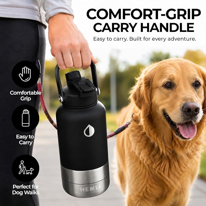 32 oz. Dog Water Bottle, Insulated Dog Travel Water Bottle, Stainless Steel Pet Water Bottle Dispenser, Portable Food and Water Bowl for Dogs for Walking Dog Canteen Travel Kit