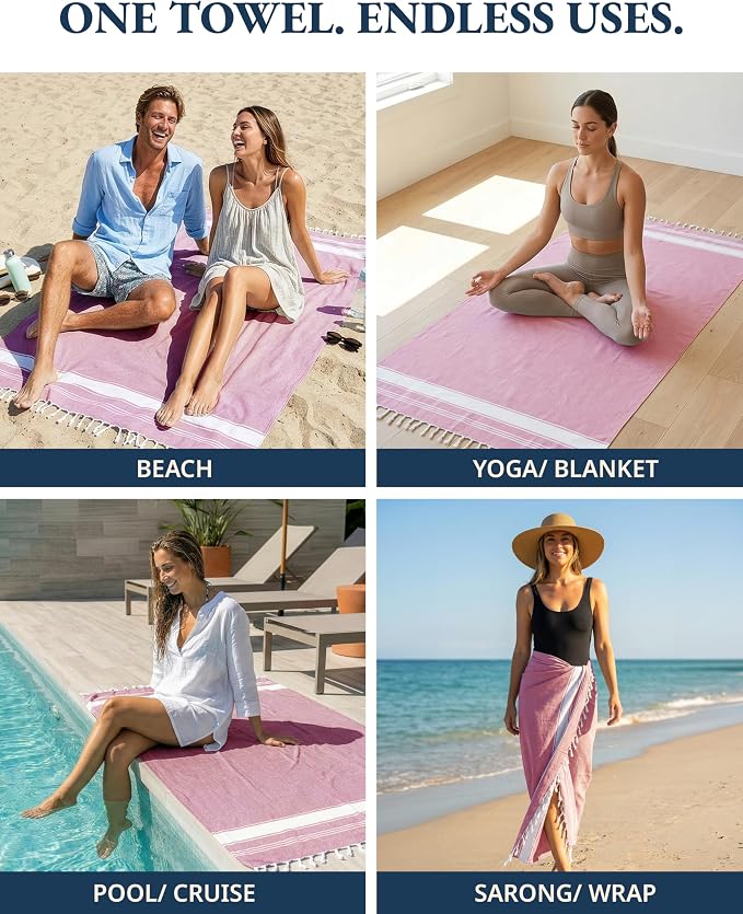 LANE LINEN Turkish Beach Towels 12 Pcs, Super Absorbent - Dazzling Dozen | Oversized Beach Towel - Lightweight Beach Essentials for Women - Large Pool Towel, Absorbent & Quick Dry, 39"x71", Sand Free