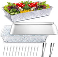 2 Set 16 x 9.45 Chilled Serving Tray for Parties with Compartments Ice Chilled Party Platter Charcuterie Serving Board with Forks Tongs for Fruit Seafood Vegetable Appetizer (Silver)