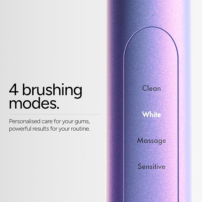 ORDO Sonic+ Electric Toothbrush for Adults, Advanced Tech, 4 Brushing Modes, Fast Rechargeable, Sonic Toothbrushes Over 4 Weeks Battery Life, Silicone Polishing Element, USB Charger, Pearl Violet