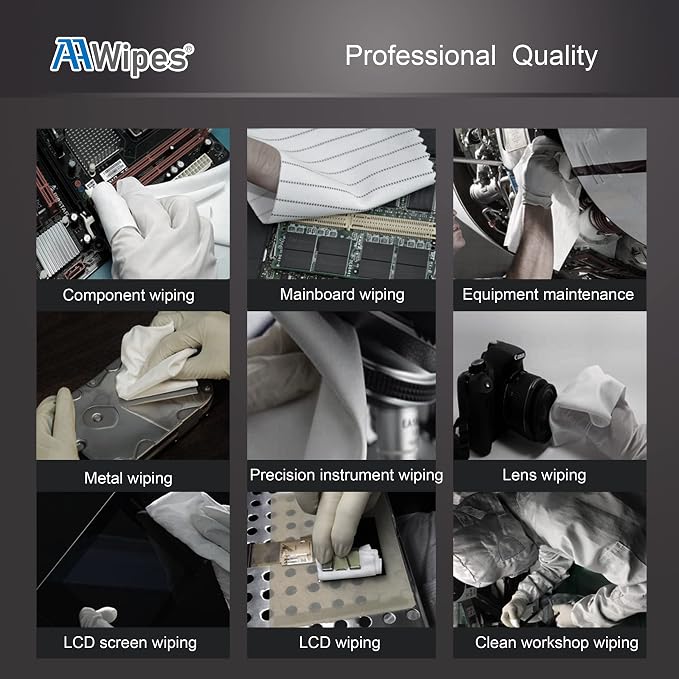 AAWipes Anti-Static Electrostatic Discharge (ESD) Wipes (12"x12",100pcs, Polyester Wiper Cloths with Conductive Yarn) ESD-Safer Cleanroom Wipers Lint Free Class 100 ISO5 (CE16012)