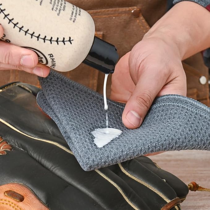 Rhino Wax Complete Baseball Glove Cleaning Kit: Cleaner, Scrub & Brushes | Deep clean baseball gloves with cleaner, glove scrub, brushes and cloths that remove dirt, grime and buildup from mitts.