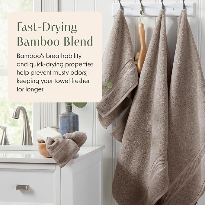 Springtree Home Luxury Bamboo Rayon Bath Towel Set | 6-Piece Set | Brown | 35% Bamboo Rayon - 65% Zero Twist Cotton | Absorbent Quick-Dry Towels for Bathroom | Ultra Soft | OEKO-TEX Standard 100