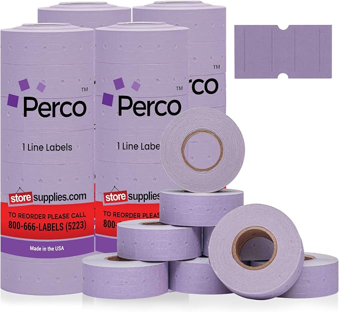 Perco 1 Line Lavender Labels - 32,000 Blank Price and Date Gun Labels for Perco Lite, X, Plus and Pro 1 Line Price and Date Guns - 32 Rolls, 4 Sleeves - Made in USA