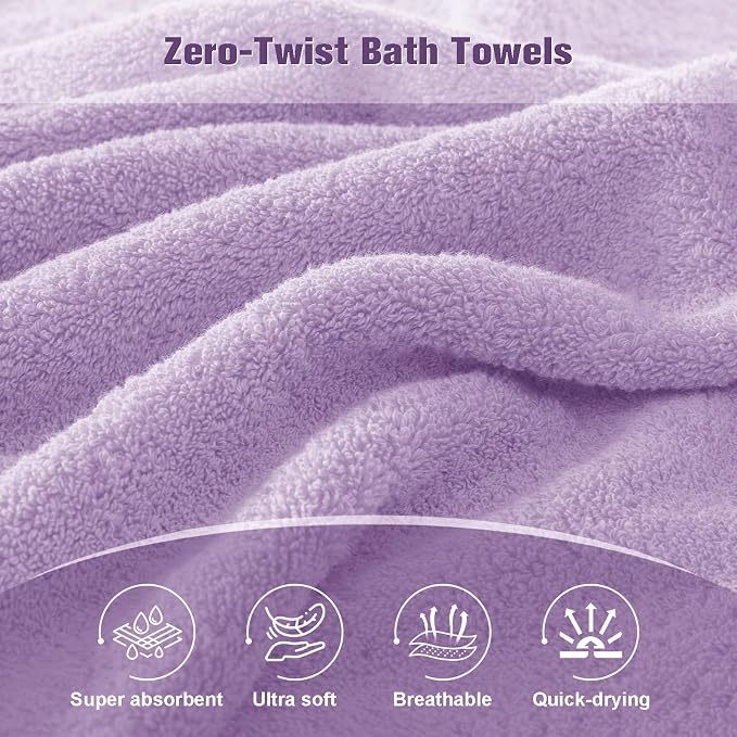 COZYART Bath Towel Set 6 PCS, Luxury Lavender 100% Turkish Cotton 650GSM | Soft Absorbent Quick Dry, OEKO‑Tex 100 Cert. Zero Twist Ring Spun Cotton, Plush Fluffy, Breathable Hotel Quality Towels Set
