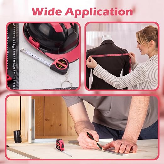 Kanayu 50 Pcs Mini Tape Measure Keychains 3 ft Small Retractable Measuring Tape Bulk with Lock Steel Easy Read Pocket for Birthday Party Favors Daily Use (Rose Pink)