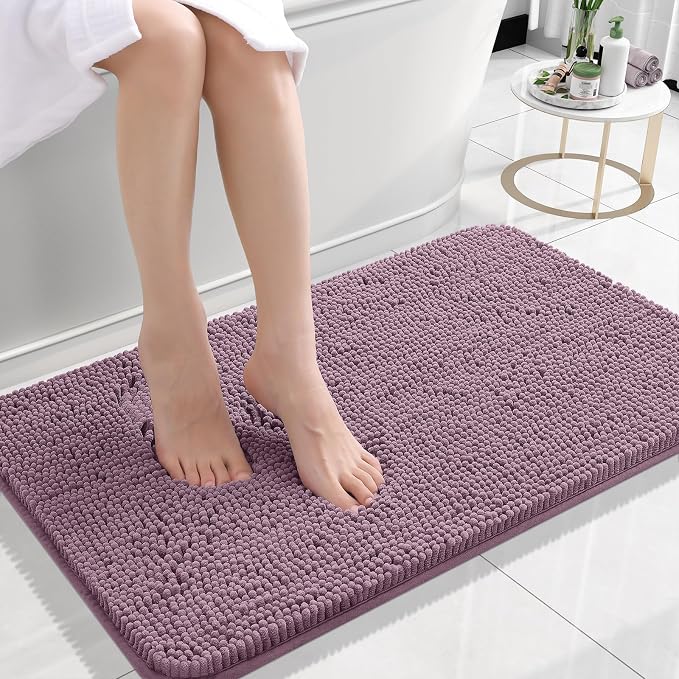 OLANLY Small Bathroom Rugs 24x16, Extra Soft Absorbent Chenille Bath Rugs, Rubber Backing Quick Dry, Machine Washable Bath Mats for Bathroom Floor, Tub and Shower, Home Decor Accessories, Deep Plum