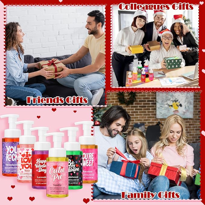 6 Pack Valentine's Foaming Hand Soap with Pump Care Moisturizing Liquid Scented Foam Hand Wash Valentine's Galentine's Day Sweet Gifts for Kitchen Bathroom Family Teacher Staff 8.75 Fl. oz