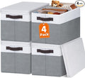 Large Closet Storage Baskets Bins with Lids 4 Pack, Storage Baskets for Organizing Shelves Nursery Bedroom, Home Dorm Closet Organizers Cubes for Clothes Toys Blanket Book - Stackable -14x10x9.5