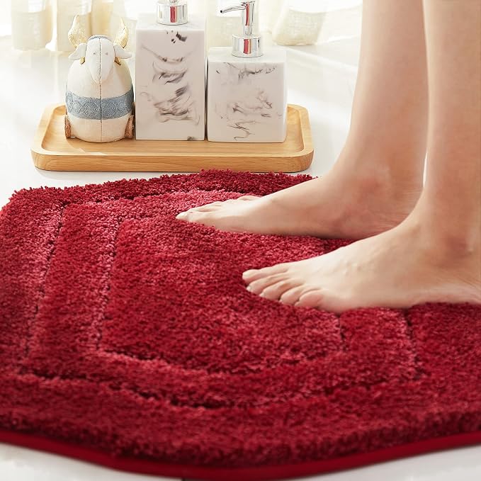 COSY HOMEER Extra Thick Bath Linen Sets Rugs for Bathroom - Anti-Slip Bath Mats Soft Plush Yarn Shaggy 100% Strong Polyester Living Room Bedroom Water Absorbent(Red,24x36 - Inches)