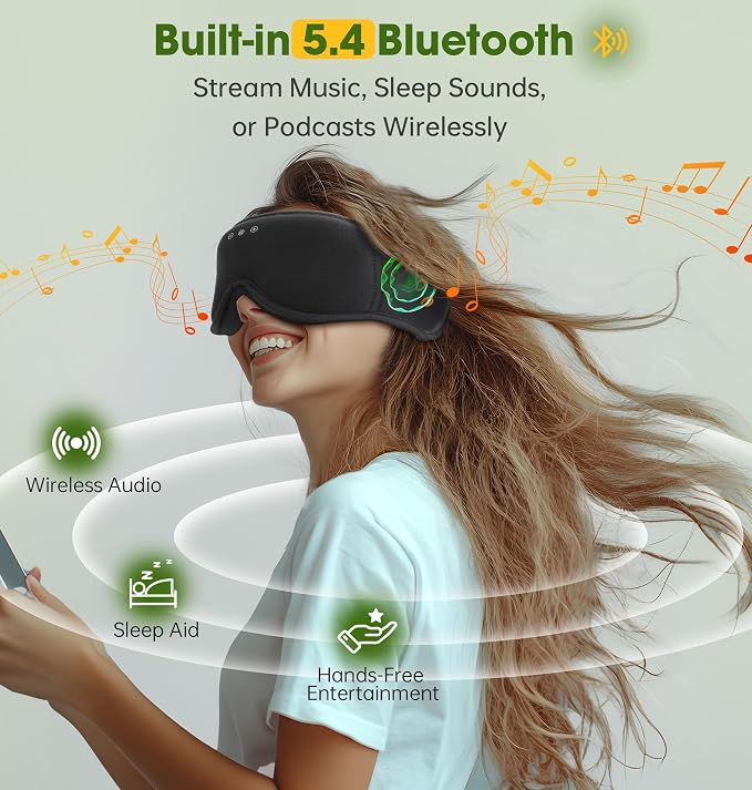 BambooCotton 3D Bluetooth Sleep Mask, LC-dolida 2026 New Sleep Headphones, Wireless Comfort, Sustainable Luxury for Better Sleep