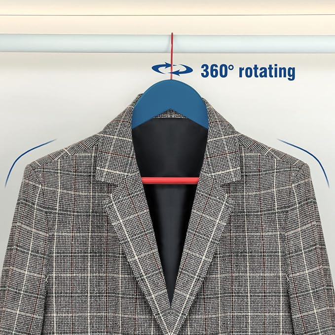 TOPIA HANGER Premium Wooden Hangers with Non-Slip Pant Bar, 360°Swivel Hook and Shoulder Notches, 16 Pack Solid Wood Clothes Hangers for Suit, Coat, Jacket, Camisole(Blue/Red)-CT35BR2
