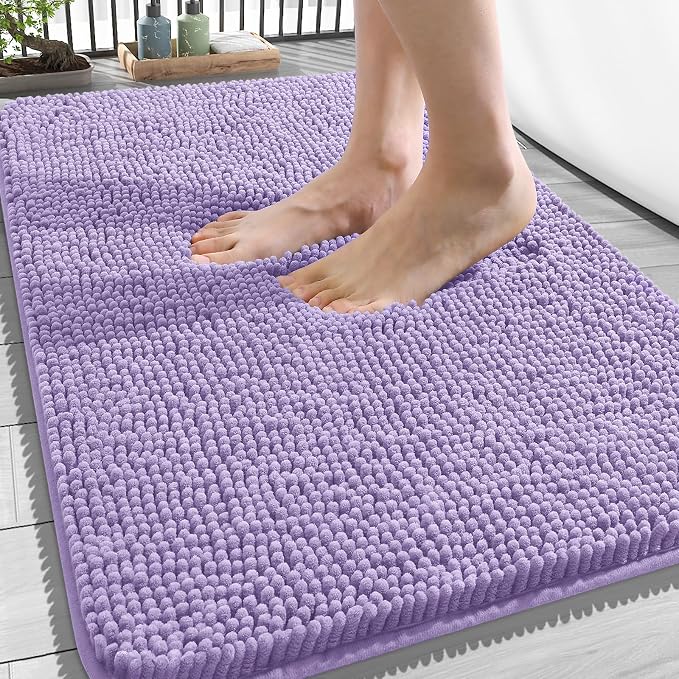 OLANLY Bathroom Rugs 34x21, Extra Soft Absorbent Chenille Bath Rugs, Rubber Backing Quick Dry, Machine Washable Bath Mats for Bathroom Floor, Tub and Shower, Home Decor Accessories, Lavender