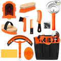 Abbylike 12 Piece Horse Grooming Kit with Organizer Tote Bag Brush Sets for Derby Day Show Horses Professional Tools for Care & Massage(Orange)