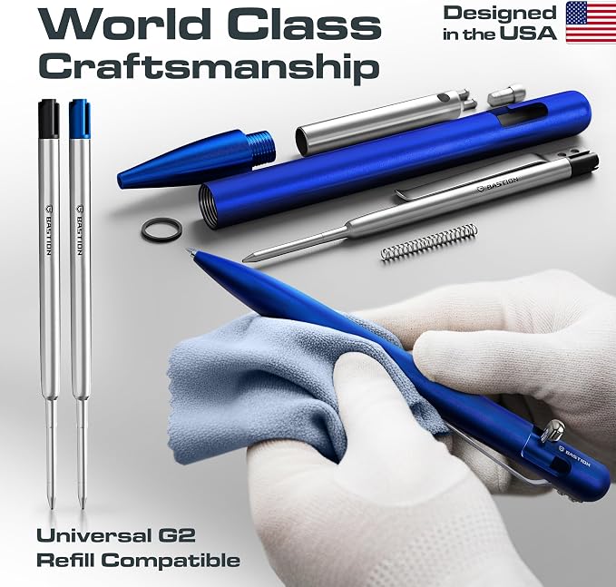 BASTION Bolt Action Pen, Aluminum Royal Blue, HyperBolt EDC Pen, Refillable Metal Writing Pen, Premium Graduation Gift, Executive Pocket Pen