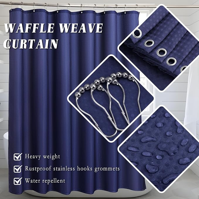 XLHOMO 26PC Bathroom Accessories Set - Gorgeous Blue Bathroom Set, Bathroom Accessory Set, Navy Blue Shower Curtain Set with Bathtub Mats for Shower Tub