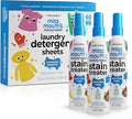 Miss Mouth's Stain Remover Spray & Detergent Sheet Bundle - 3 Bottles, 30 Sheets - On-the-Go Cleaning for Diaper Bag Essentials - Fresh & Set-In Stain Removal for Baby Laundry